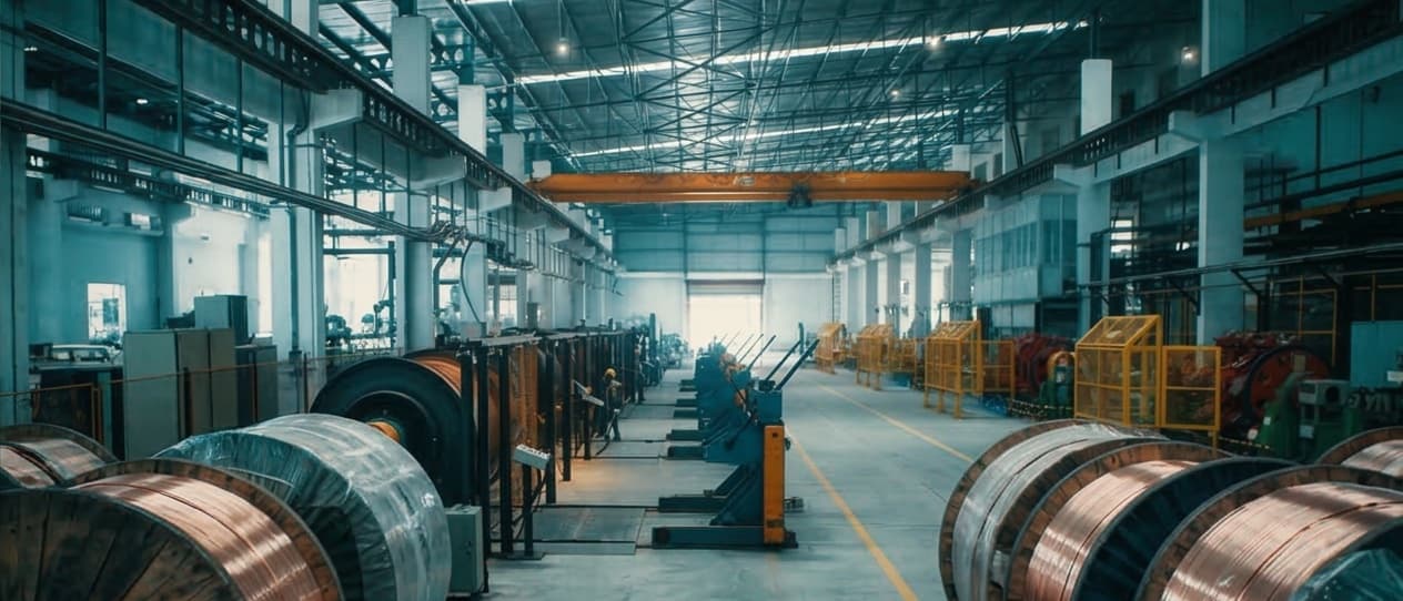 Copper cable drums staged on the warehouse floor
